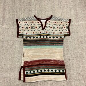 Vintage Don Kenny Sweater Women's Small Beige 1970s Short Sleeve‎ Striped Hippie